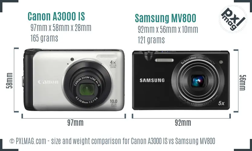 Canon A3000 IS vs Samsung MV800 size comparison