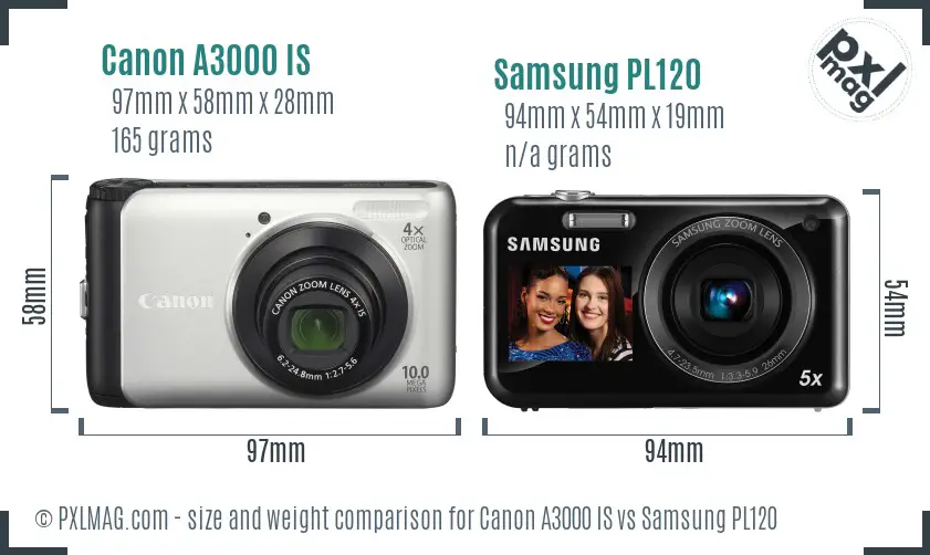 Canon A3000 IS vs Samsung PL120 size comparison