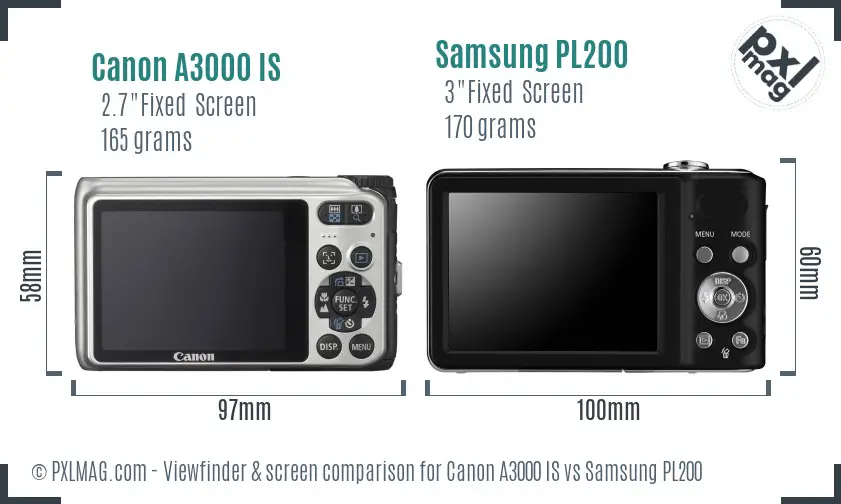 Canon A3000 IS vs Samsung PL200 Screen and Viewfinder comparison Canon A3000 IS vs Samsung PL200 Screen and Viewfinder comparison