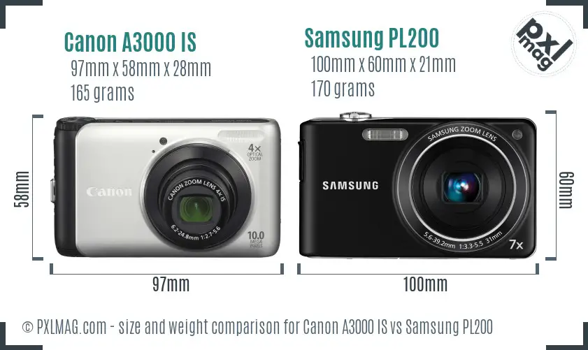 Canon A3000 IS vs Samsung PL200 size comparison Canon A3000 IS vs Samsung PL200 size comparison