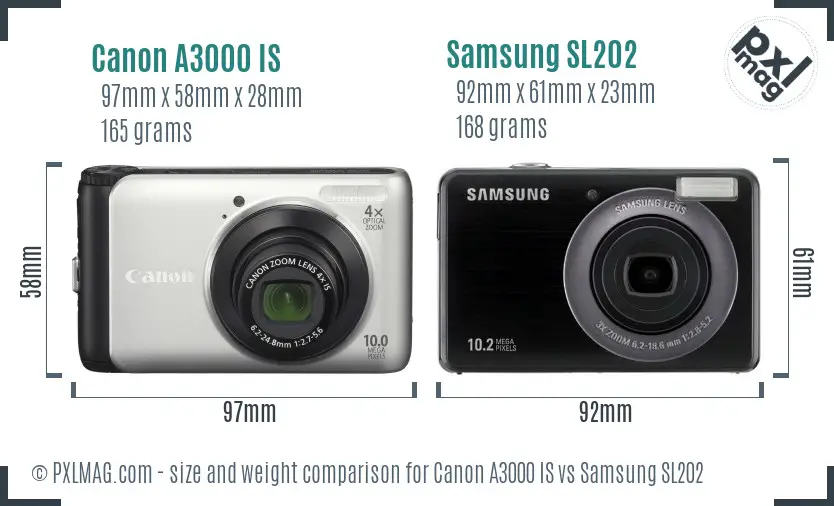 Canon A3000 IS vs Samsung SL202 size comparison Canon A3000 IS vs Samsung SL202 size comparison