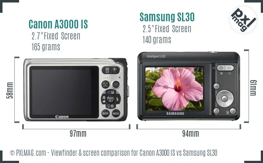 Canon A3000 IS vs Samsung SL30 Screen and Viewfinder comparison