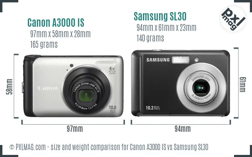 Canon A3000 IS vs Samsung SL30 size comparison