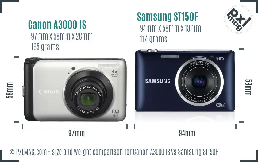 Canon A3000 IS vs Samsung ST150F size comparison