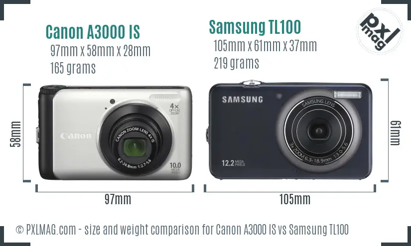 Canon A3000 IS vs Samsung TL100 size comparison Canon A3000 IS vs Samsung TL100 size comparison