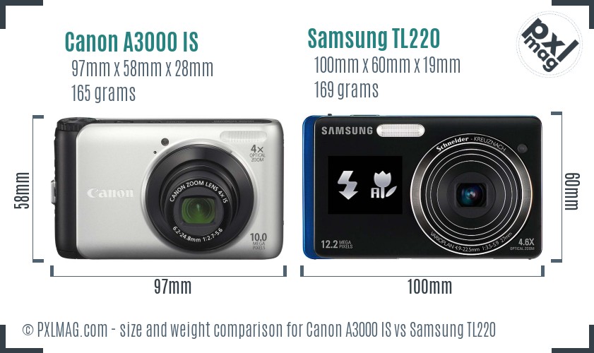 Canon A3000 IS vs Samsung TL220 size comparison Canon A3000 IS vs Samsung TL220 size comparison