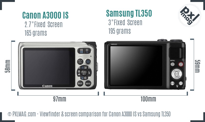 Canon A3000 IS vs Samsung TL350 Screen and Viewfinder comparison