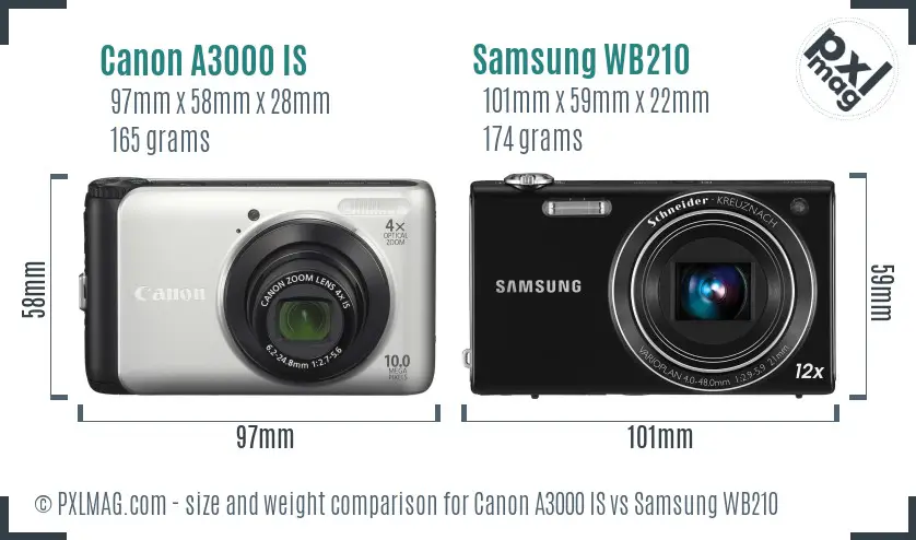 Canon A3000 IS vs Samsung WB210 size comparison