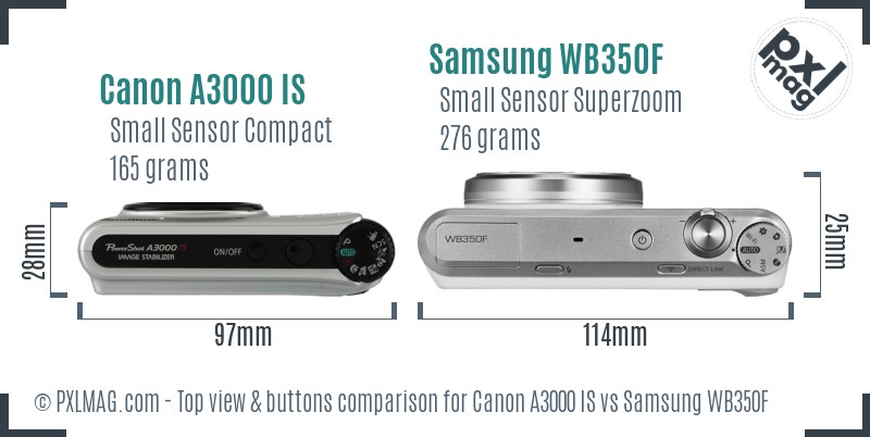 Canon A3000 IS vs Samsung WB350F top view buttons comparison