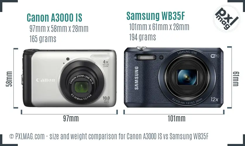 Canon A3000 IS vs Samsung WB35F size comparison Canon A3000 IS vs Samsung WB35F size comparison