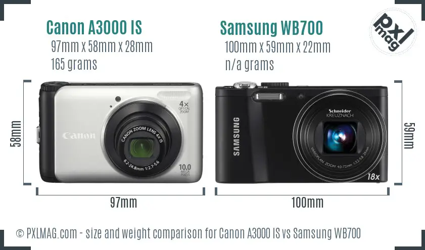 Canon A3000 IS vs Samsung WB700 size comparison