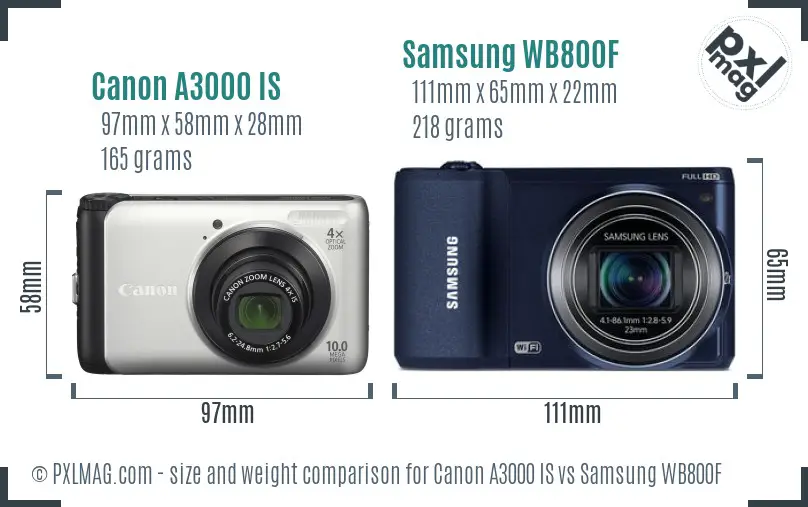 Canon A3000 IS vs Samsung WB800F size comparison