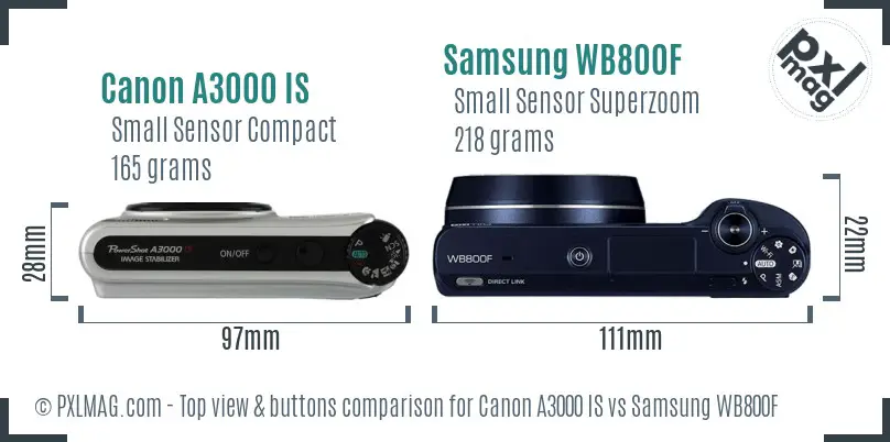 Canon A3000 IS vs Samsung WB800F top view buttons comparison