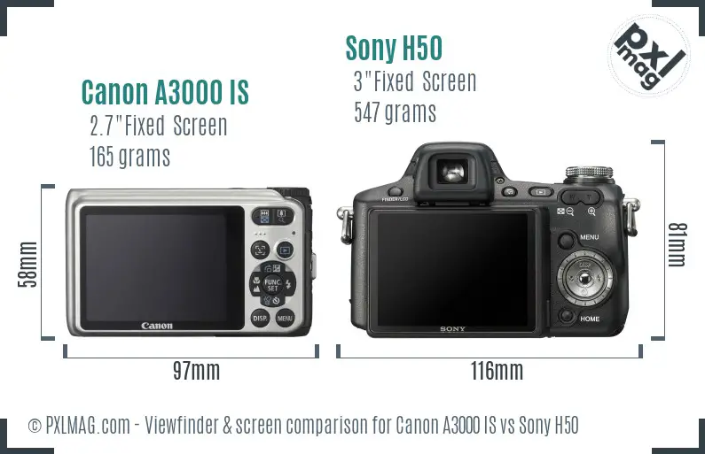 Canon A3000 IS vs Sony H50 Screen and Viewfinder comparison