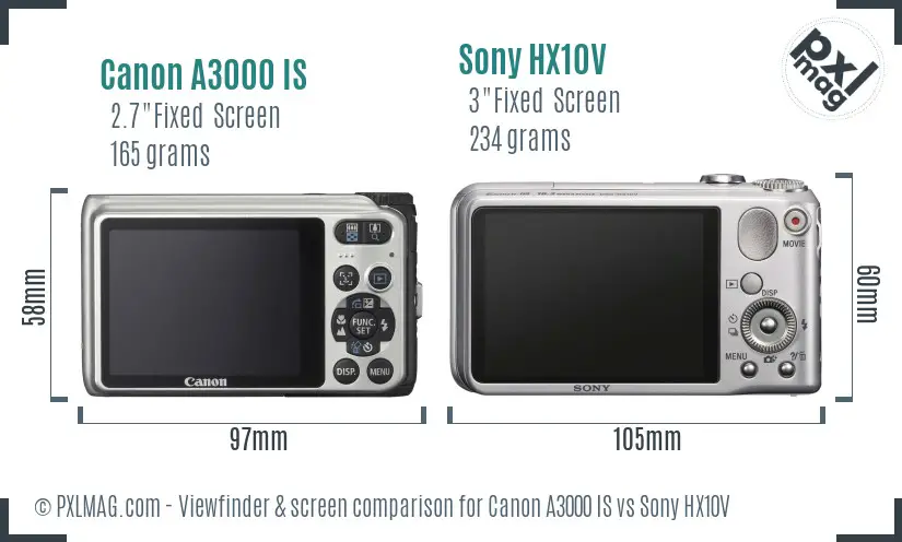 Canon A3000 IS vs Sony HX10V Screen and Viewfinder comparison