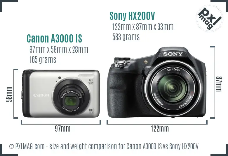 Canon A3000 IS vs Sony HX200V size comparison
