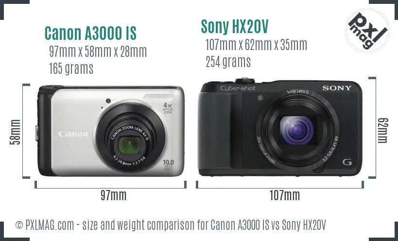 Canon A3000 IS vs Sony HX20V size comparison Canon A3000 IS vs Sony HX20V size comparison