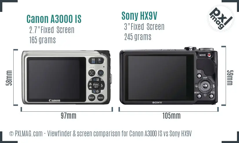 Canon A3000 IS vs Sony HX9V Screen and Viewfinder comparison