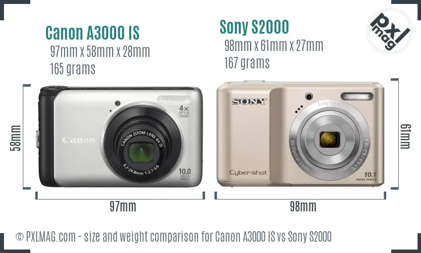 Canon A3000 IS vs Sony S2000 size comparison