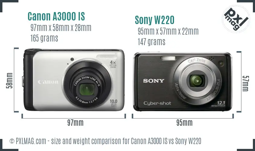 Canon A3000 IS vs Sony W220 size comparison Canon A3000 IS vs Sony W220 size comparison