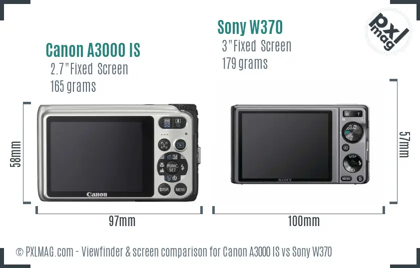Canon A3000 IS vs Sony W370 Screen and Viewfinder comparison