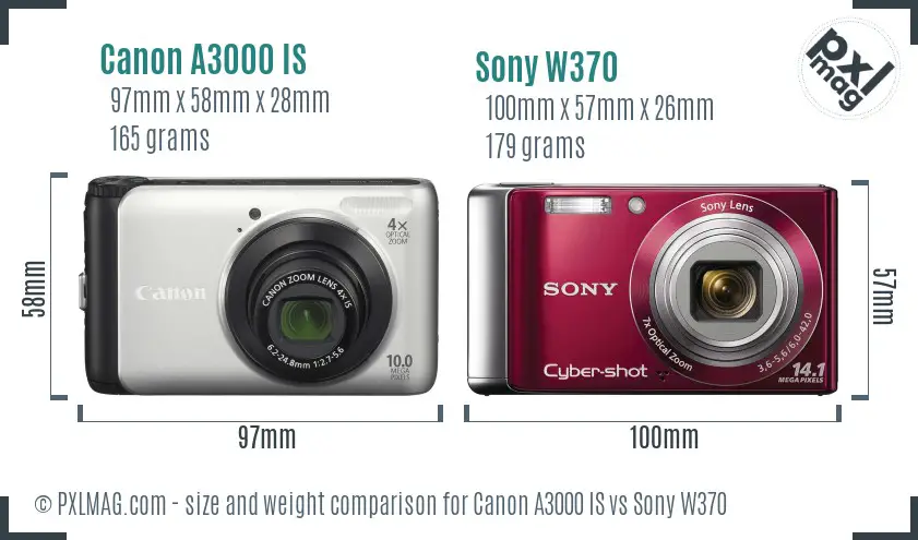 Canon A3000 IS vs Sony W370 size comparison