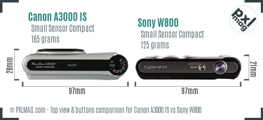 Canon A3000 IS vs Sony W800 top view buttons comparison