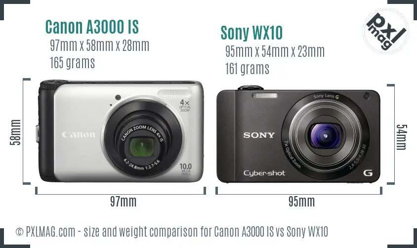 Canon A3000 IS vs Sony WX10 size comparison