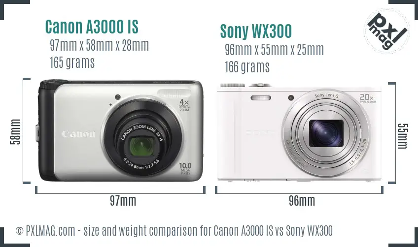 Canon A3000 IS vs Sony WX300 size comparison