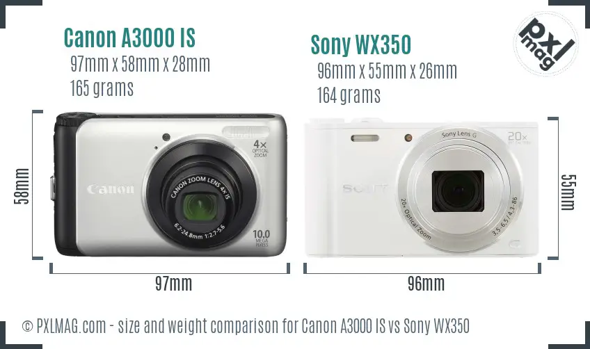 Canon A3000 IS vs Sony WX350 size comparison Canon A3000 IS vs Sony WX350 size comparison