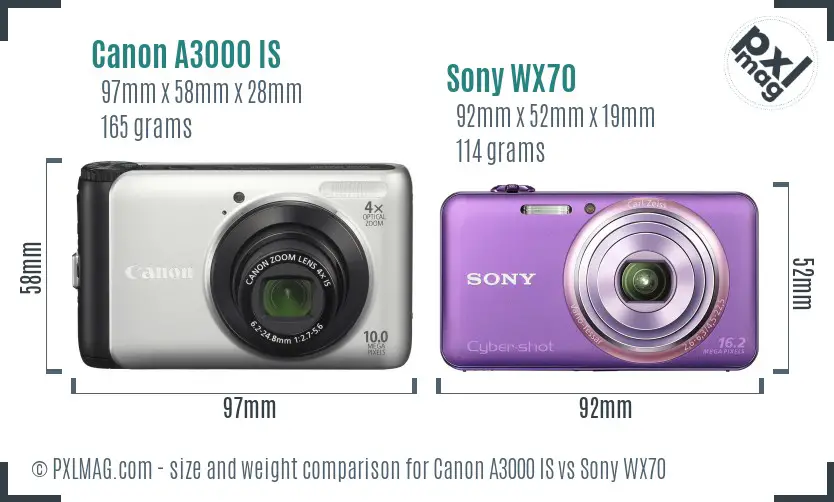 Canon A3000 IS vs Sony WX70 size comparison