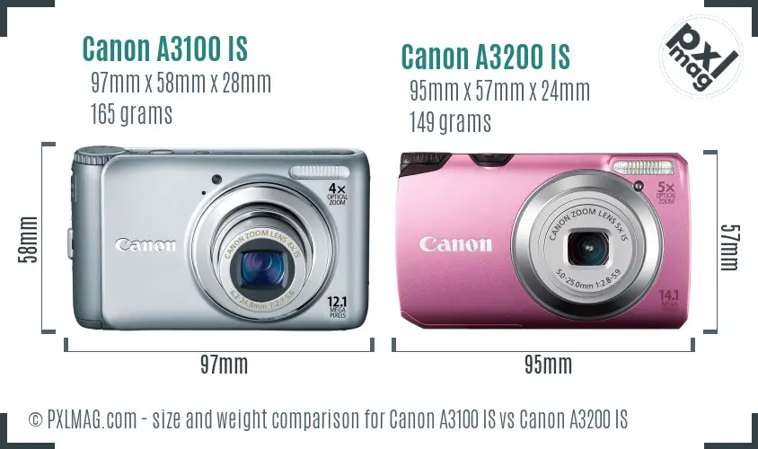 Canon A3100 IS vs Canon A3200 IS size comparison