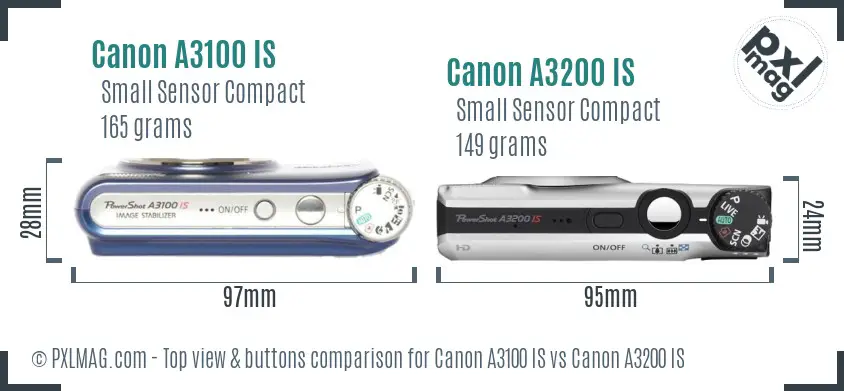 Canon A3100 IS vs Canon A3200 IS top view buttons comparison