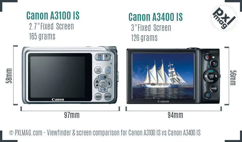 Canon A3100 IS vs Canon A3400 IS Screen and Viewfinder comparison