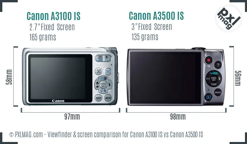 Canon A3100 IS vs Canon A3500 IS Screen and Viewfinder comparison