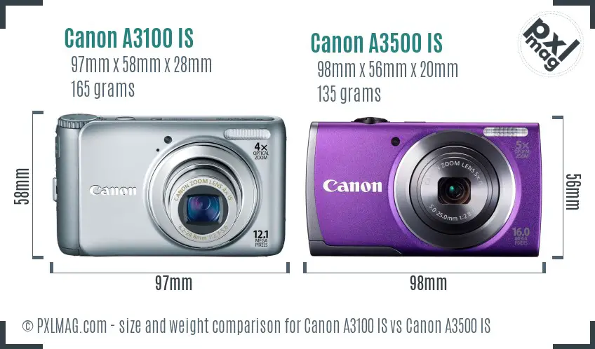 Canon A3100 IS vs Canon A3500 IS size comparison