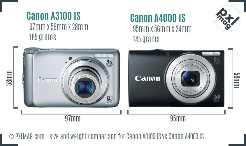 Canon A3100 IS vs Canon A4000 IS size comparison
