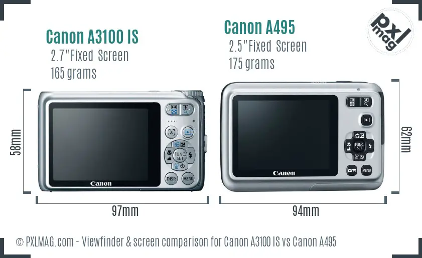 Canon A3100 IS vs Canon A495 Screen and Viewfinder comparison