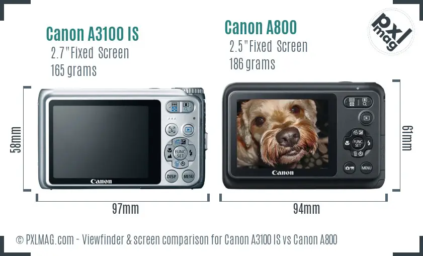 Canon A3100 IS vs Canon A800 Screen and Viewfinder comparison
