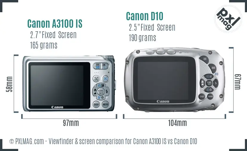 Canon A3100 IS vs Canon D10 Screen and Viewfinder comparison