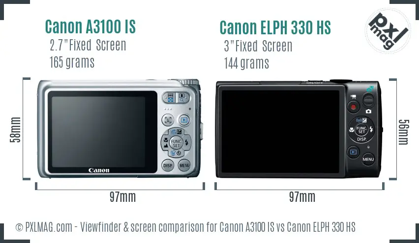Canon A3100 IS vs Canon ELPH 330 HS Screen and Viewfinder comparison