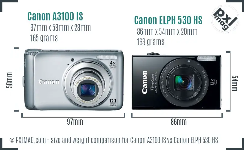 Canon A3100 IS vs Canon ELPH 530 HS size comparison