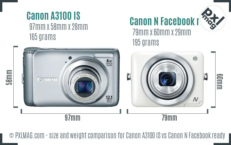 Canon A3100 IS vs Canon N Facebook ready size comparison Canon A3100 IS vs Canon N Facebook ready size comparison