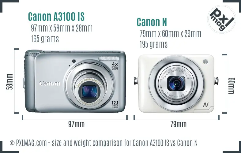 Canon A3100 IS vs Canon N size comparison Canon A3100 IS vs Canon N size comparison