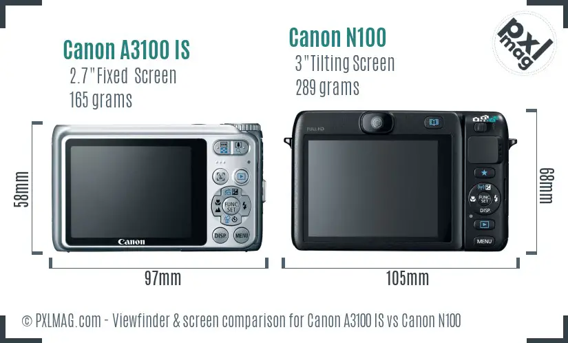 Canon A3100 IS vs Canon N100 Screen and Viewfinder comparison