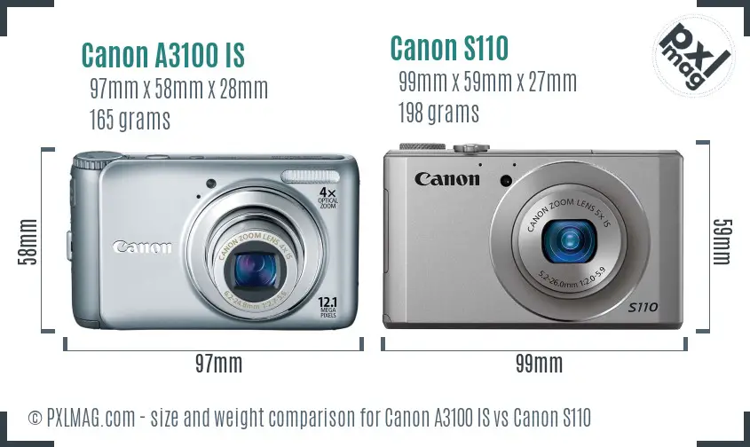 Canon A3100 IS vs Canon S110 size comparison Canon A3100 IS vs Canon S110 size comparison