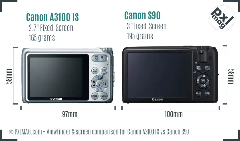 Canon A3100 IS vs Canon S90 Screen and Viewfinder comparison Canon A3100 IS vs Canon S90 Screen and Viewfinder comparison