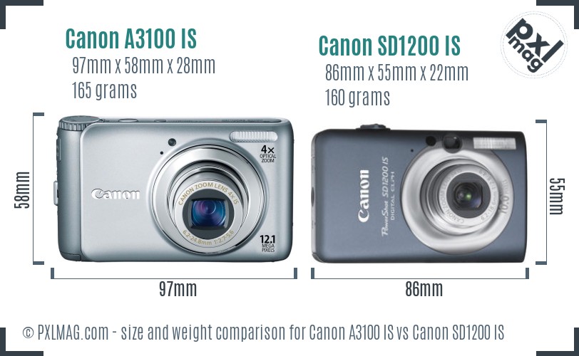 Canon A3100 IS vs Canon SD1200 IS size comparison