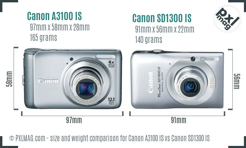Canon A3100 IS vs Canon SD1300 IS size comparison Canon A3100 IS vs Canon SD1300 IS size comparison