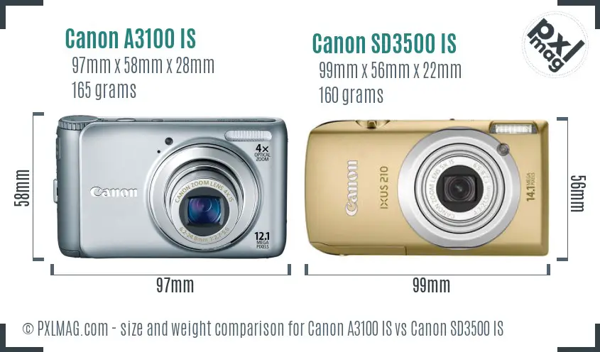 Canon A3100 IS vs Canon SD3500 IS size comparison